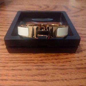 HERMES Gold and White Clic Clac H Bracelet Made in France *No Box*